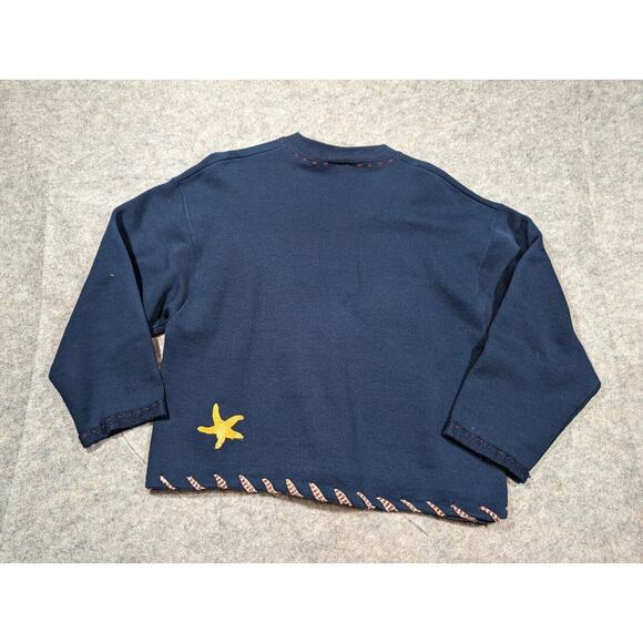 Vintage Crewneck Navy Large Sweatshirt Patchwork Lighthouse Coastal Grandma - Picture 2 of 8